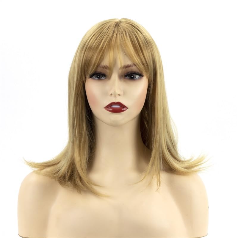 Perruque de cheveux longs or clair avec frange aérienne pour femmes