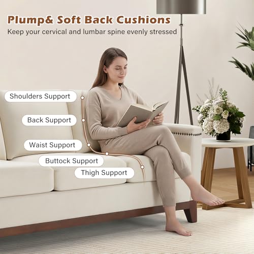 Image of 4-Piece Living Room Sofa Set with Coffee Table, Vintage Rivet Couch Sets with Solid Wood Legs, Sofas Furniture of Ottoman with Storage Space, Armchair, Loveseat and 3-Seat Sofa, Beige