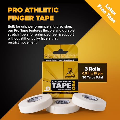 Image of Friction Labs Athletic Finger Tape PRO - Latex-Free Athlete Tape for Grip Performance - Perfect for Rock Climbing Tape, BJJ, Weightlifting, Gymnastics & More - 3 Rolls 0.5 inch x 10 Yds (30 Yds Total)