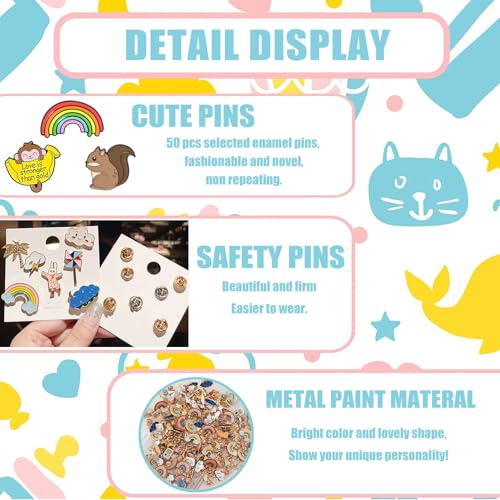 50Pcs Enamel Pins for Backpacks Cute Pins Bulk for Hats Jackets Lapel Pins Brooch Set for Men Women (Random Style-No Duplicates)3