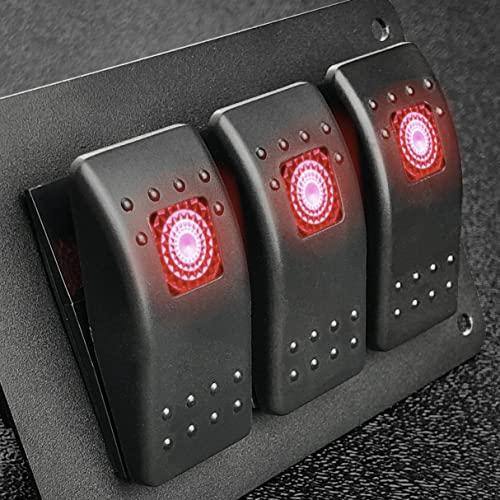 Mgi Speedware 3-Pack Marine Rocker Switches With Illuminated Led, 20A 12Vdc, Spst Momentary (On)/Off - Red #TOP5