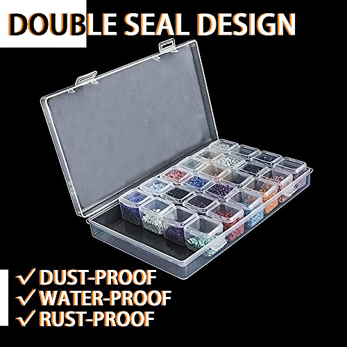 Image of FOME Diamond Embroidery Box, 6 Pack Clear Diamond Painting Storage Box Containers Each with 28 Mini Compartments Grids Mosaic Kits Accessories Storage Box and Cross Stitch Tools for DIY Art Craft