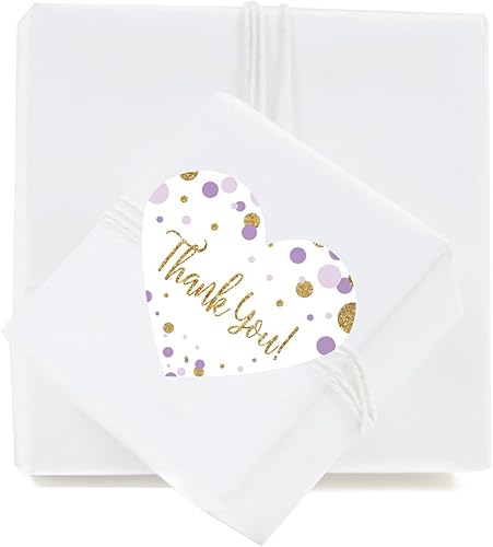 Miniatura 2 de Andaz Press Colección de fiesta de baby shower de niña con purpurina dorada lavanda, mini calcomanías de corazón, agradecimiento, paquete de 75