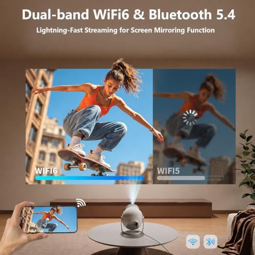 Image of Smart Mini Projector with WiFi 6 and Bluetooth 5.4, White | Android 14 OS, Built-in Apps, 270 Rotation, Support 1080P 4K, Portable Projector for Home Theater, Bedroom, Outdoor Movies