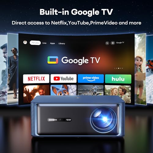 Image of 3000 ANSI Google TV Smart Projector - 4K Projector with WiFi and Bluetooth, 20W HiFi Speakers Outdoor Movie Proyector, Auto Focus & Keystone Projector for Home Theater Indoor