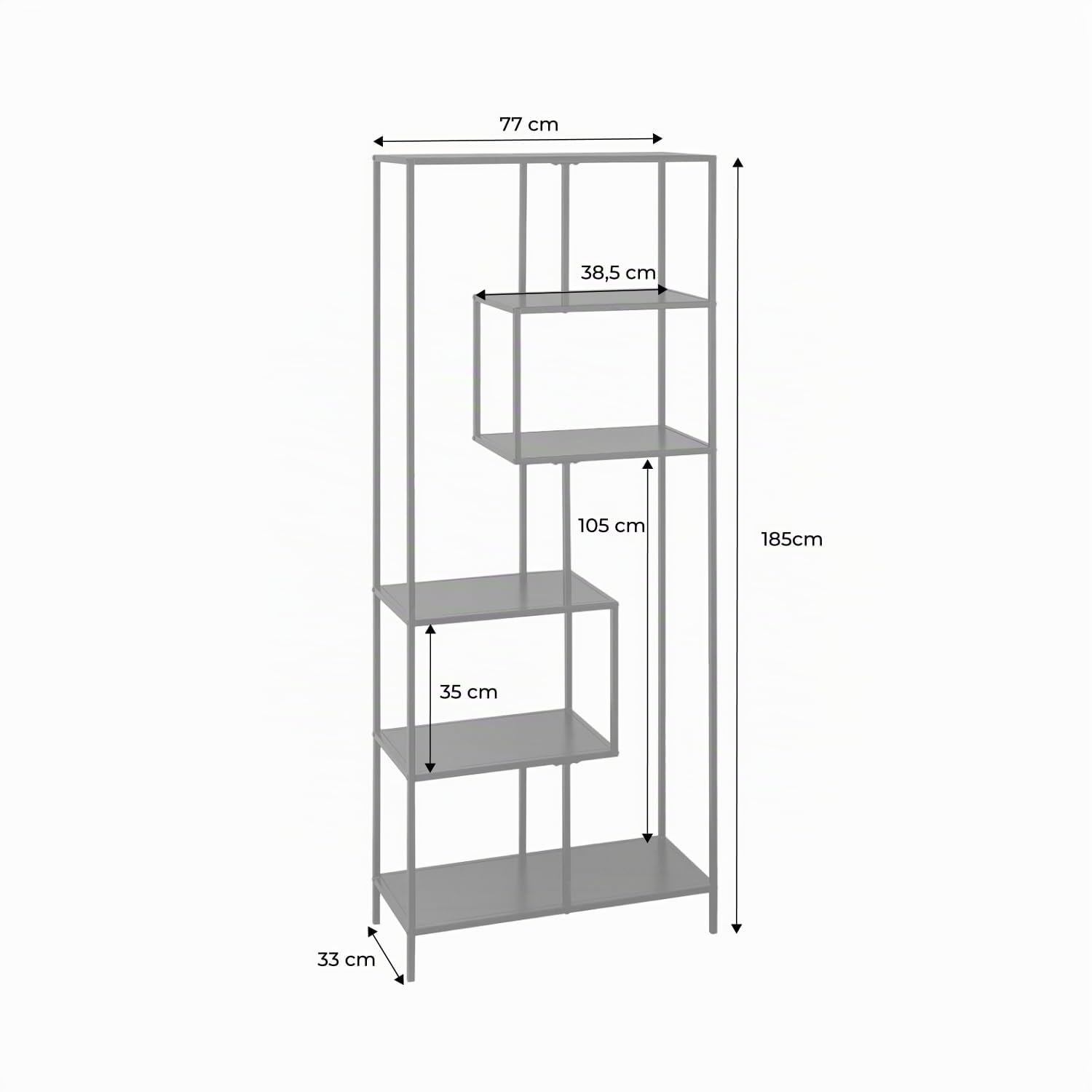 Alice's Garden sweeek - Etagère bibliothèque asymétrique 6 étages en métal Noir Industrielle L 77 x P 33 x H 185cm