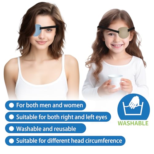 Image of 2 Pcs 3D Eye Patches for Adults, Adjustable Medical Eyepatch for Right or Left Eye,One Eye Cover for Amblyopia Lazy Eye,Pirate Costume(Blue,Skin Color)