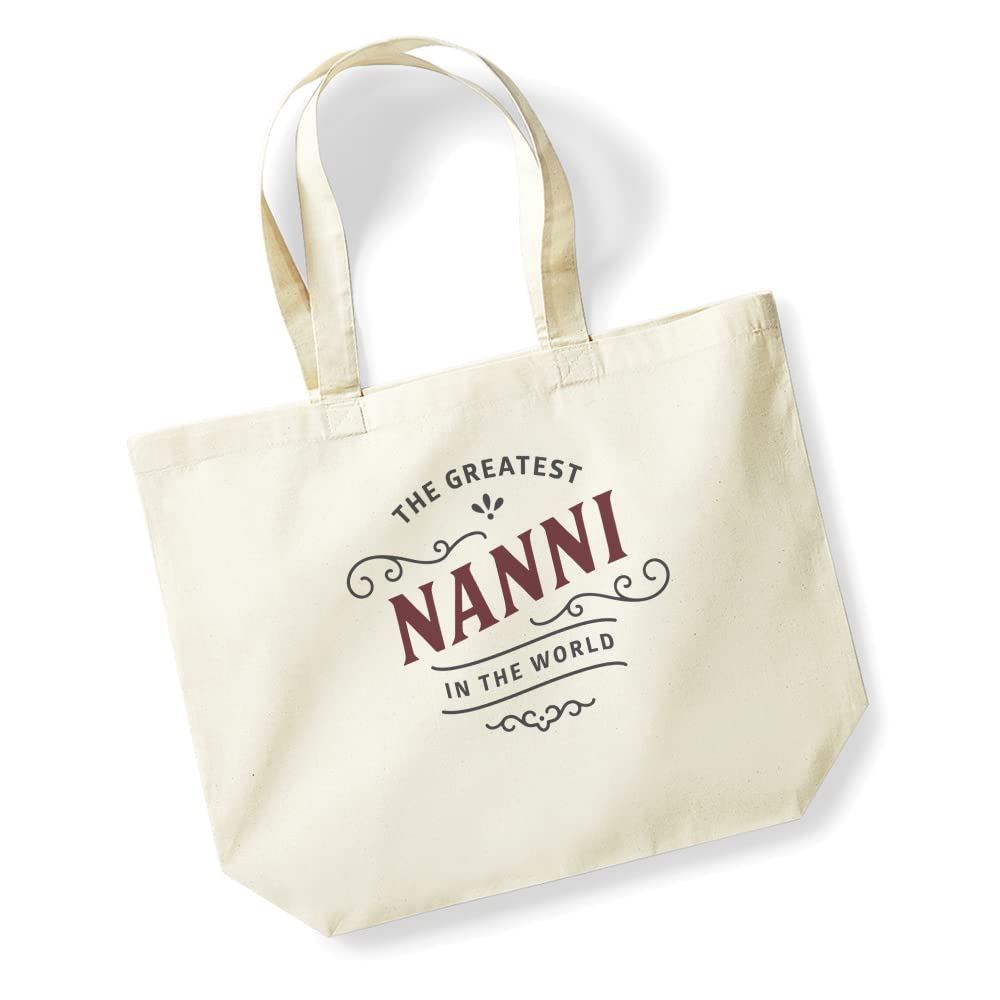 D Design Invent Print! Nanni Gift Bag Tote Shopping Bag Birthday Gift Present for Nanni Keepsake Idea - Size: 47cm x 40cm x 12cm (Natural)