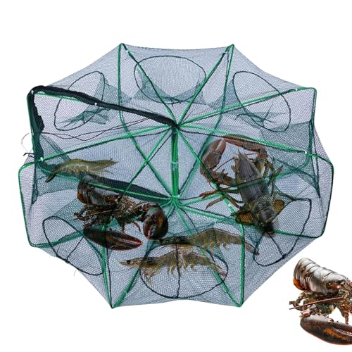 Trampa de pesca plegable – Red de pesca plegable para cangrejos de río y jaula portátil de hierro fundido | Cesta ligera para langosta, trampa plegable compacta para río, estanque, muelle y pesca en