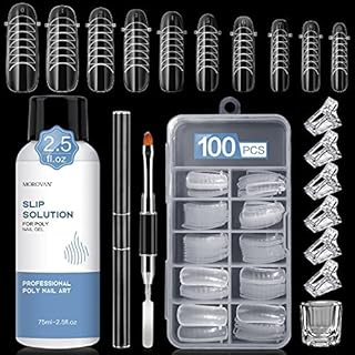 Morovan Slip Solution Poly Gel Nail Extension Gel Slip Solution 2.5oz Anti-stick Gel Solution Liquid With Brush Nail Tips Clips Crystal Cup for Poly Nail Gel Nail Art Kit Easy DIY At Home