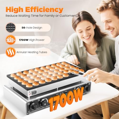 Piastra per Waffle Professionale, 1700 W, Macchina elettrica per Pancake per Uso Domestico e Ristorante, Spina UK 220 V.,