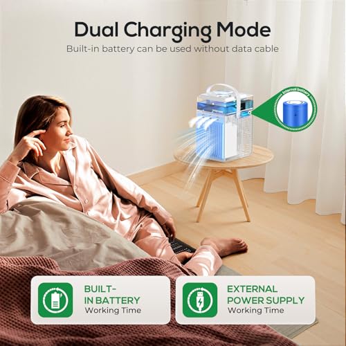Portable Air Conditioners, 4-IN-1 Evaporative Air Cooler with App Control, 800ml Water Tank, Rechargeable Mini Air Conditioner, 3 Speeds & 3 Mist, Colorful Night Light Cooling Fan  image 4