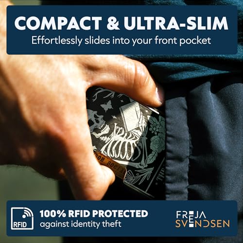 Image of Engraved Aluminum Wallet for Men - Slim Money Clip & Card Holder with Engraved Finish. Enhanced RFID Blocking, Compact, Unique & Minimalist Wallets