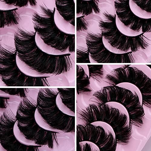 False Eyelashes, Russian Strip Lashes D Curl Fluffy Wispy Fake Eyelashes, 10 Pairs Natural Look Cat Eye Faux Mink Eye Lashes Reusable Thick Long Eyelashes (FL-02)
