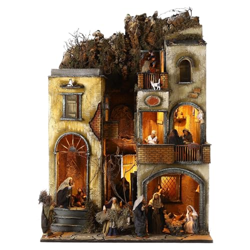 Holyart Neapolitan nativity village 14 cm multi-storey central alley complete 100x70x50