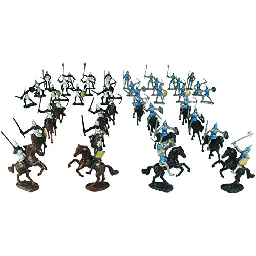 TYCBOY 56 Pieces Colorful Middle Ages Military Figures Soldier Knight Horses Army Toys Set Infantry Archer Warriors Sword&Shield Swordman Archaic Soldiers Medieval Soldiers Model (56pcs Colorful)