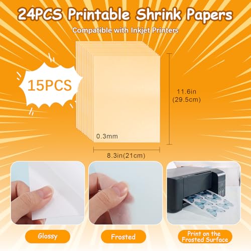 Image of Auihiay 15PCS Shrink Sheets Printable, Shrink Plastic Sheets, Shrink Paper for Kids Paper Crafts, Handprint Keychains, Easter Ornaments, Fathers Day (8.5 x 11 inch)