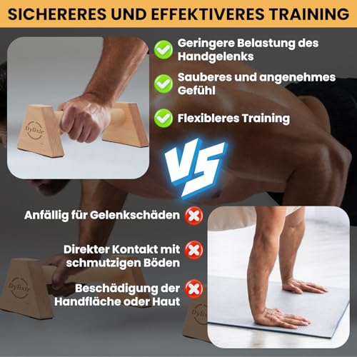 Liegestützgriffe 2 Push Up Bars Holz Parallettes gelenkschonende Liegestützgriffe Calisthenics Equipment Fitnessgeräte für zuhause… – Ansicht 4