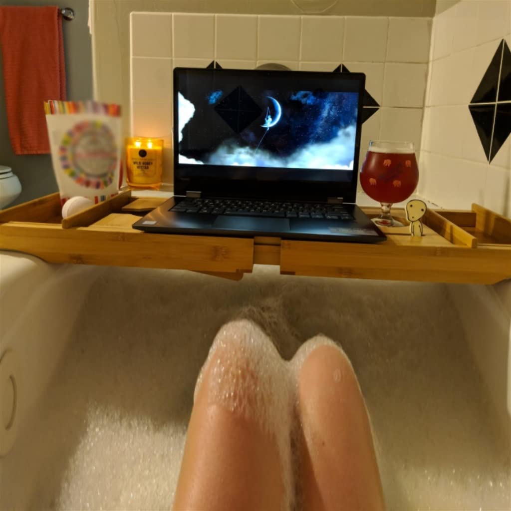 Bandeja de bambú para bañera con laterales extensibles, soporte para libros, vino, tableta, organizador de spa