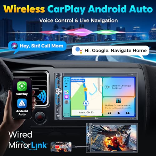 Plz MP-902W 7 Inch Wireless Double Din Car Stereo Apple Carplay Radio Screen For Car Audio Receivers, Bluetooth 5.3 Car Play Android Auto Touchscreen thumb #1