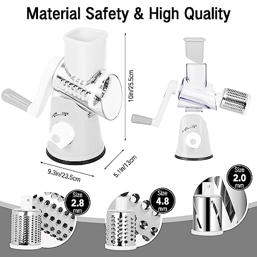 Dreamhigh® Käsereibe mit Kurbel, Gemüseschneider 3 Edelstahl Austauschbaren Trommelklingen, Manuelle Trommelreibe, Gemüsehobel… – Ansicht 6