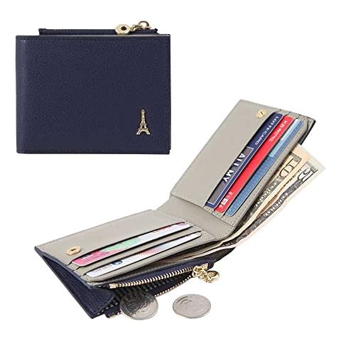 JNJSTELLA Women's Genuine Leather Half Card Case Coin Wallet Navy Cover