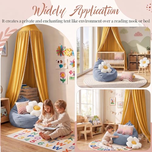 Image of 5 Pcs Kids Reading Corner Set Reading Nook Bean Bag Chair Cover with Canopy Tent, Throw Pillow Cover (No Filler) and Flower Pillow for Bedroom Playroom Nursery Corner Decoration(Yellow)