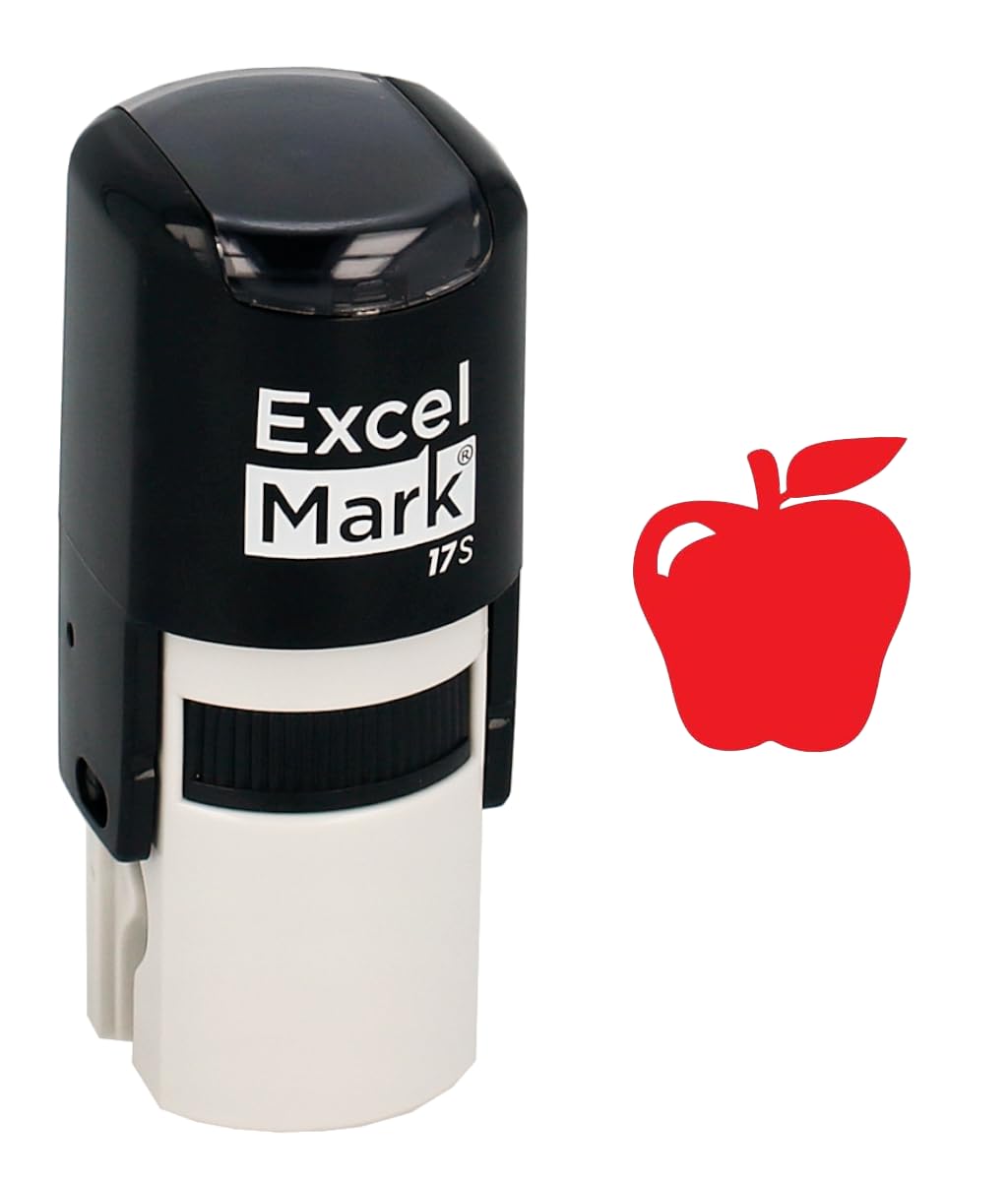 ExcelMark Apple - Self-Inking Round Teacher Stamp - Red Ink