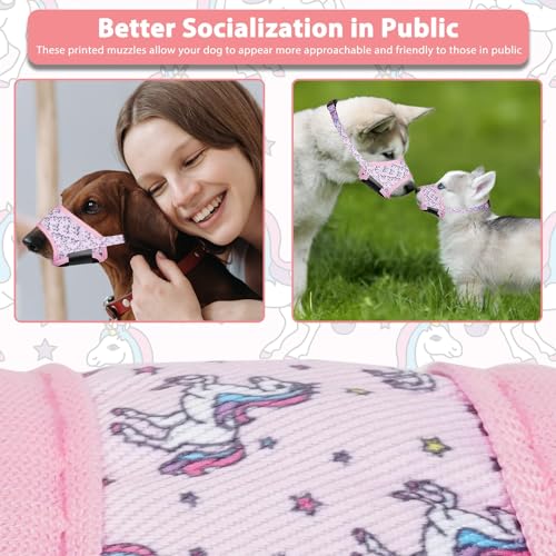 Image of LUCKYPAW Dog Muzzle Anti Biting and Chewing with Comfortable Mesh Soft Fabric and Adjustable Strap, Suitable for Small, Medium and Large Dogs(Pink Unicone,L)