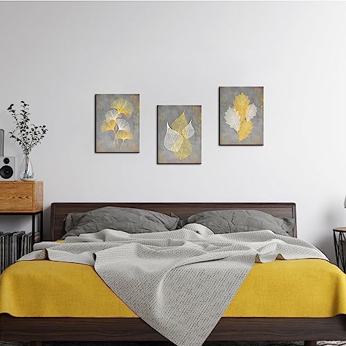 Conipit Grey and Yellow Canvas Wall Art Abstract Leaf Painting Botanical Pictures Minimalist Artwork Prints for Office Bedroom (12''X16''X3PCS) by Conipit - Image 4