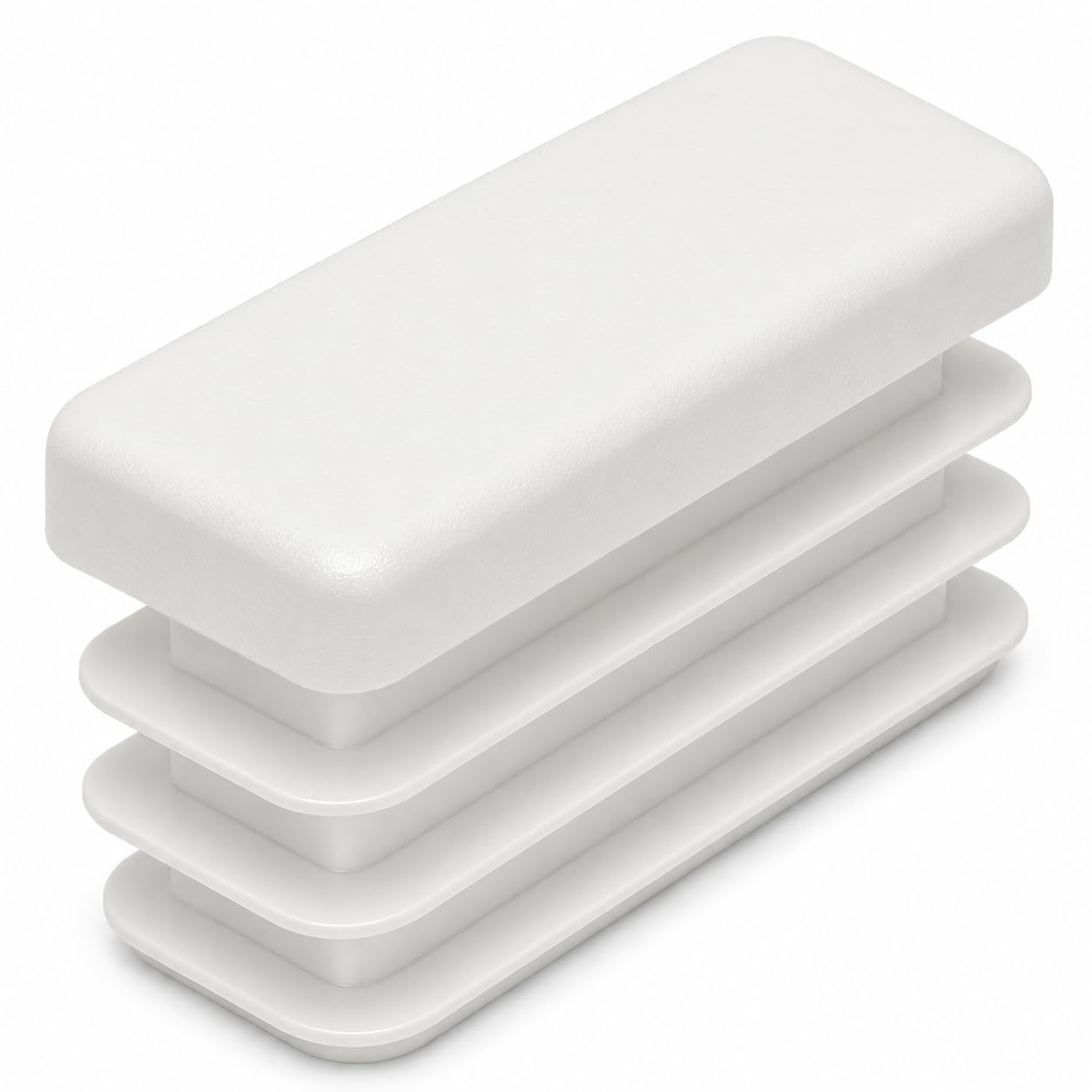 (Pack of 40) Rectangular Plastic Plugs 25/64" x 1-3/16" (10 x 30 mm), Matt Tube Inserts, Fence Post Caps, Pure White RAL 9010