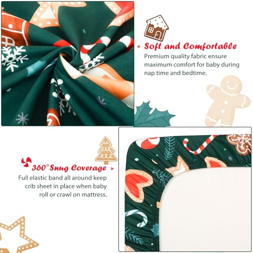 Image of JISEN Christmas Crib Sheet Gingerbread Fitted Crib Sheet for Boys Girls Crib Mattress Cover Baby Sheet for Standard Crib and Toddler Mattress Soft Breathable Baby Bed Sheet for Neutral 52x28 Inch