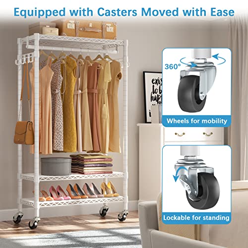 Vipek R1C Plus Rolling Clothes Rack With Cover Portable Closet For Hanging Clothes, Heavy Duty Garment Rack Freestanding Clothing Rack With Wheels & Hanging Rod, White Closet Rack With Gray Cover #TOP3