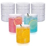 Joyido 18PCS Plastic Hobnail Drinking Glasses - 14 Oz Clear Vintage Glasses Drinkware - Disposable Beaded Cups for Beer, Whiskey, Juice, Cocktail, Wine, Party