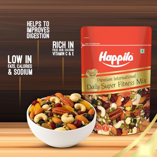 Image of Happilo Premium International Daily Super Fitness Trail Mix of 20+ Varieties Dry Fruits Nuts, Seeds & Berries, Roasted Crunchy & Nutritious Healthy Snack, 160 g (Pack of 2)