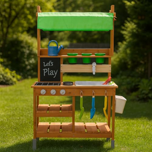 Maxx Kidz Cuisine Boue en Bois pour Enfants – Jouets d'Extérieur Cuisine de Jeu avec Sable et Eau