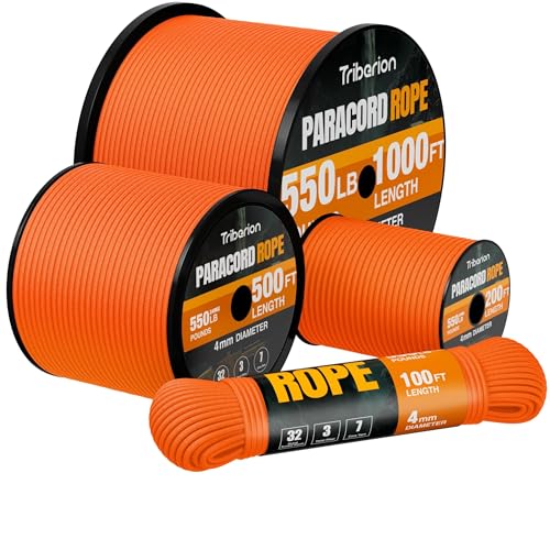 Paracord Rope 550 lb - 100ft 5/32" Parachute Cord 4MM 7-Strand para Cord - Heavy Duty Spool String for Survival,Camping Gear, Survival Bracelet, Clothesline - Orange