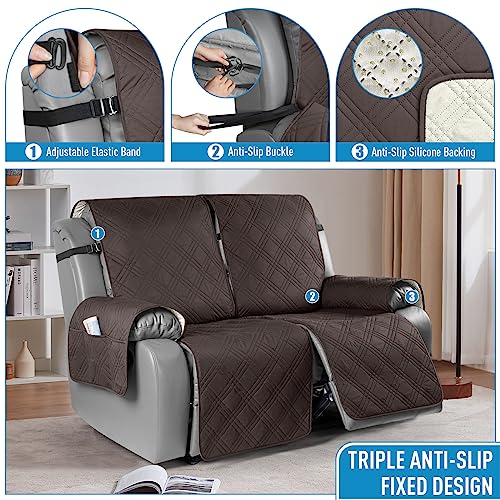 Taococo 100% Waterproof Loveseat Recliner Cover, Non Slip Split Loveseat Covers For Reclining Loveseat With Elastic Straps, Washable Recliner Chair/Furniture Protector For Pets(2 Seater, Chocolate) #TOP2
