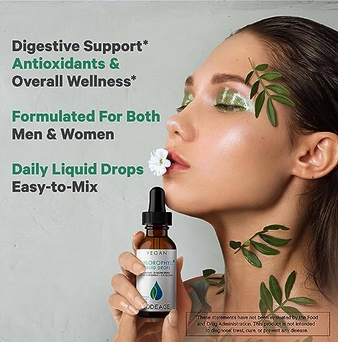 Codeage Chlorophyll Liquid Drops Supplement - Vegan Chlorophyll 50 mg per Serving, Liquid Chlorophyll Water, Organic Peppermint Flavor Clorofila Drink - Non-GMO, Gluten-Free, Vegan - 2 fl oz