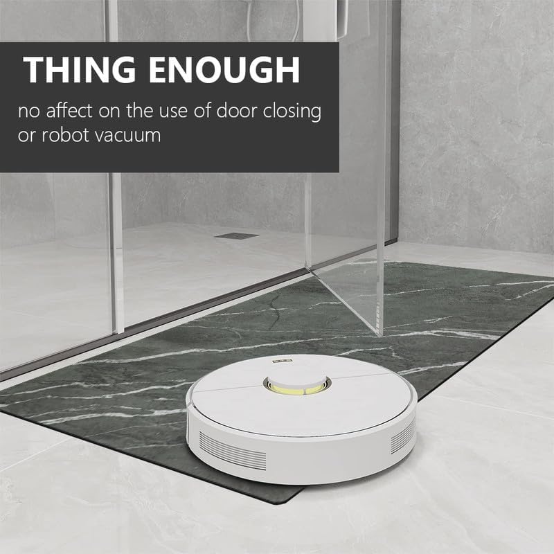 Bath Mat Rug, Quick Dry Super Absorbent Bathroom Mat, Non Slip Stain Resistant Bathroom Floor Mat Washable Ultra Thin Bathmat Fit Under Door for Shower Room, Dark Gray Marble, 2ft x 6ft