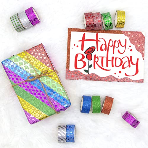 Mpopuul 60 Rolls Glitter Washi Tape Set, Washi Masking Decorative Tapes For Christmas Diy Decor Planners Scrapbooking Adhesive School/Party Supplies #TOP3