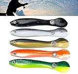 5 Pcs Bionic Swimming Fishing Lures Soft Artificial Bait with Rotating Spins Tail Slow Sinking Bass Swimbaits Simulation Loach Saltwater Freshwater Fake Baits for Pike Trout (Mixed Color 5pcs)