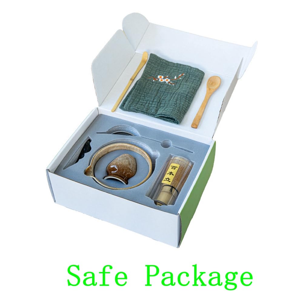 Juego de 8 batidores de matcha con caja de regalo blanca, juego de kit de ceremonia de té tradicional japonés, juego de cuencos rectos de cerámica para cambiar el horno, para amantes del té verde