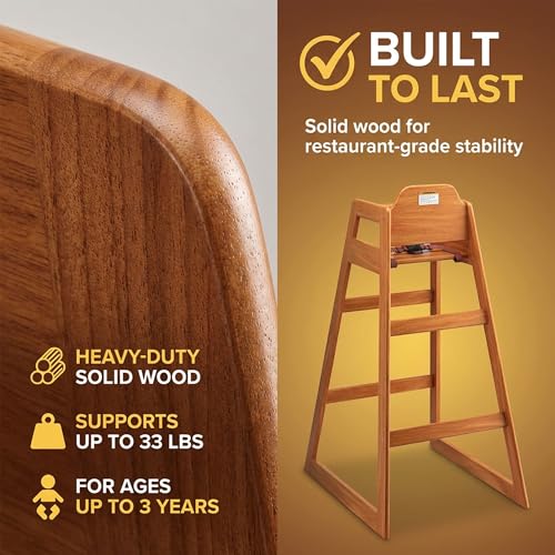 Image of Walnut Wooden Bar Height Restaurant High Chair - Stackable Rubberwood Dining Chair for Bar Height Tables, Easy-Clean Finish, Commercial Restaurant Seating