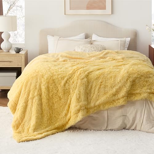 Bedsure GentleSoft Fluffy Yellow King Blanket