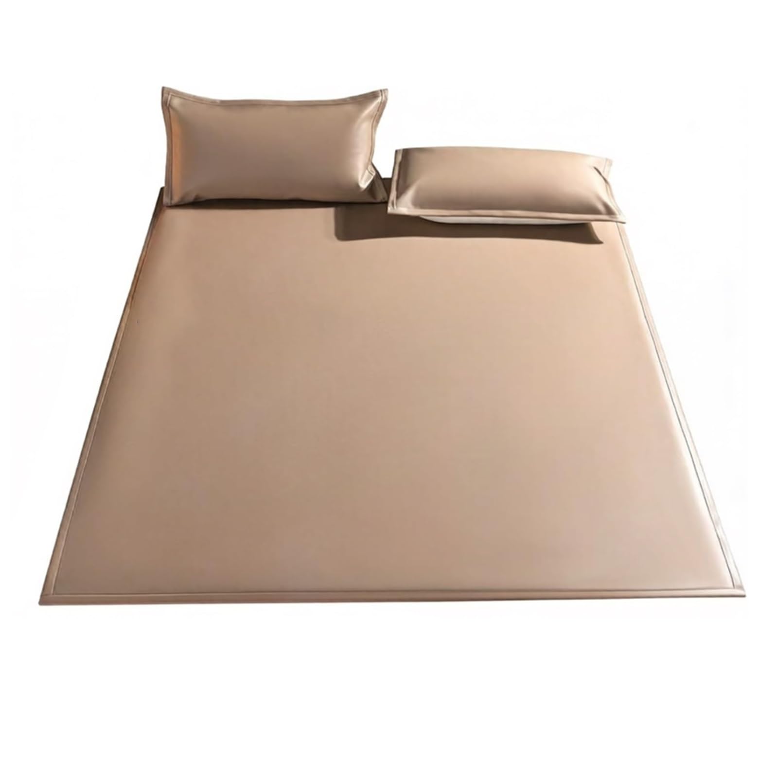 Summer Cooling Ice Silk Sleeping Mat, with Elastic Corner Straps and Matching Pillowcases, Foldable Bed Pad, for Bedroom, Dormitory, Home(Brown,180 * 200cm/70.9 * 78.7in)