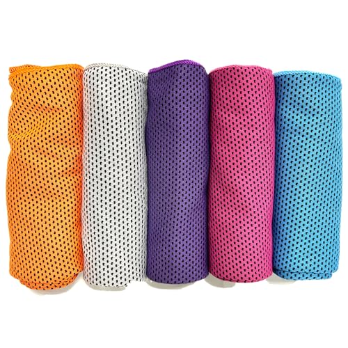 5 Pack Cooling Towel 47″x13.78″(120x35cm) Microfiber, Soft Breathable Chilly Towel Stay Cool for Yoga, Sport, Gym, Workout, Camping, Fitness, Running(5, Grey+Blue+Rose Red+Purple+Orange)