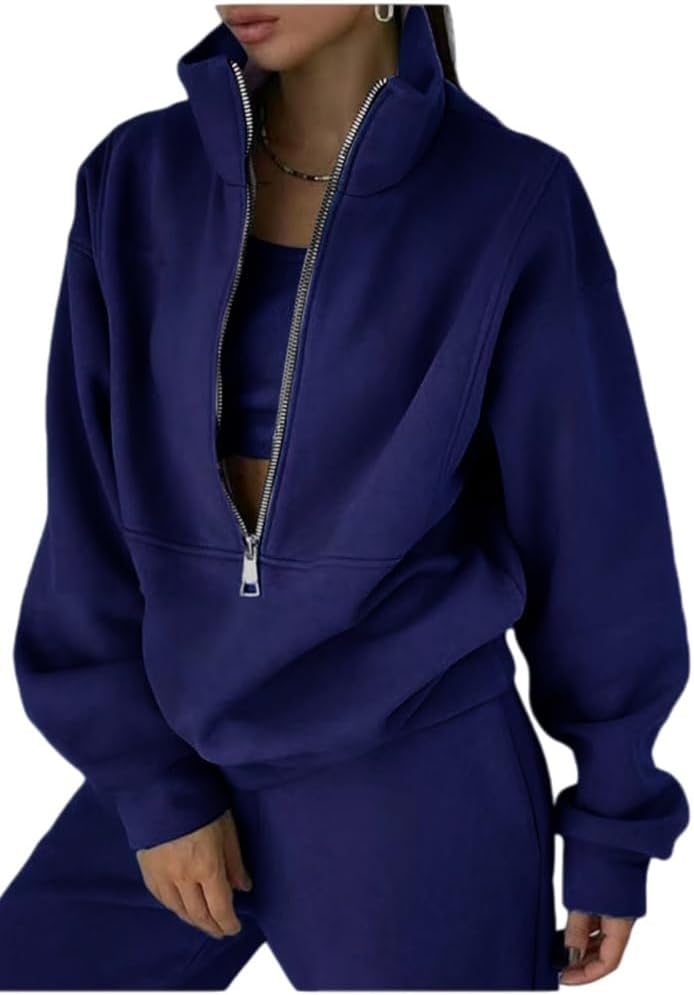 Womens 2 Piece Outfits Loose Fleece Knit Sweatshirt, Sweatshirt Sweatpants Tracksuit Sweat Lounge Matching Set