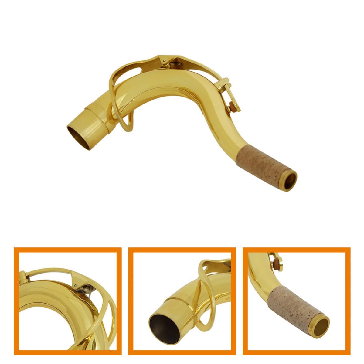 Collo per Sassofono Tenore Curvo 27, 5mm in Ottone Argentato | Ricambio per Sax Tenore, Finitura Oro, Resistenza All’usura e Minore Deformazione, Posizione Comoda