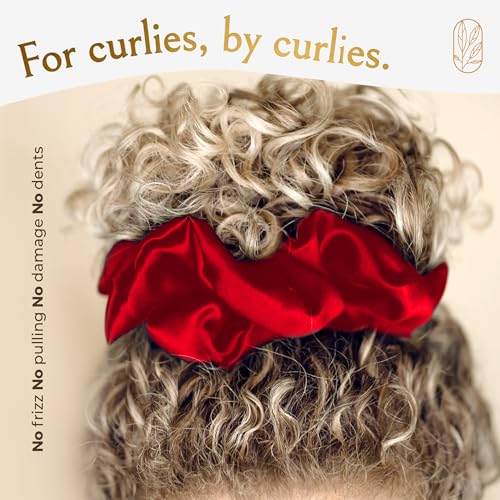 Image of Silk Scrunchies Ponytail Holders - Oversized Mulberry Silk Scrunchies - Extra Large No Damage Hair Ties for Curly, Thick, and Thin - Hair Accessories for Women - Poppy Razzi Red, XL By Curlfriend
